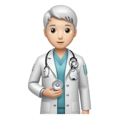 medical robot wearing a white coat and a stethoscope sticker