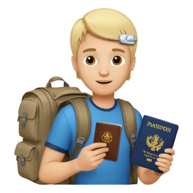 blonde haired Traveler character with passport, backpacker, male sticker
