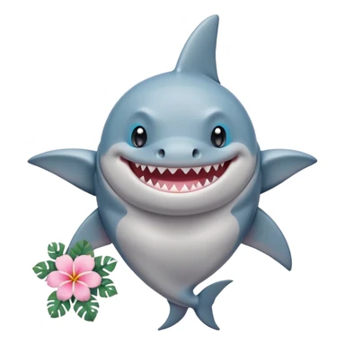 A cute chubby shark with hawaii pastel flower necklace, posing proudly. sticker