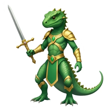 full body reptilian humanoid in ancient outfit holding a gold sword simple design sticker