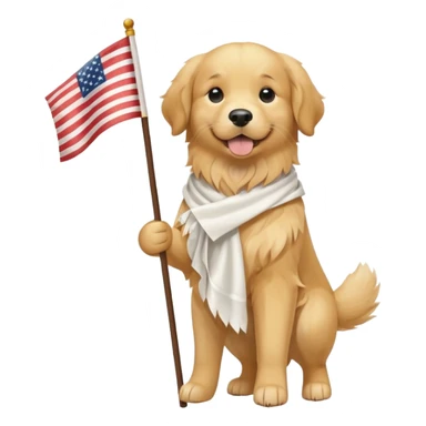 a full body of cute golden hold the flag sticker