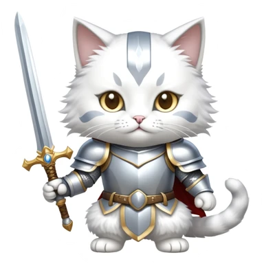 cat dressed as a paladin with shining armor and a holy sword sticker