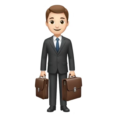 classic salesman with a suit and tie, smiling, holding a briefcase sticker