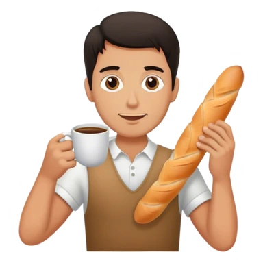 Guy with a French baguette and sipping coffee sticker
