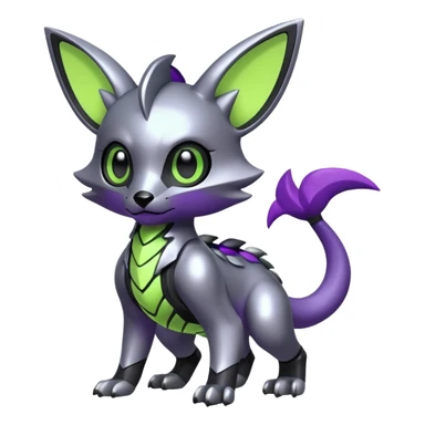 Futuristic modern Cute cool shiny metallic alloy silver-grey-black-obsidian purple neon-green white lime animal hybrid Fakemon full body sticker