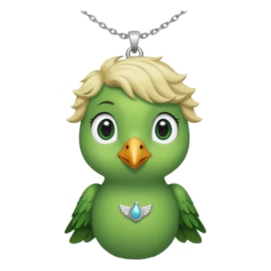 un oiseau classique vert avec un collier avec des breloque argentées et un poil blond qui fait une petite bouclette sur le front  sticker