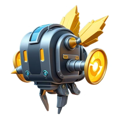 Clash of Clans aesthetic: Cinematic Playful 3D Isometric Jetpack Emoji, rendered in a 3D vector-style similar to standard emojis with minimal shading and bold, simplified shapes. A compact, distinct form with signature details, softly glowing with a futuristic sci-fi warfare charm. Simplified yet unmistakably iconic, highly detailed and consistent, glowing with a soft radiance and high shine. Stylized with a touch of high-tech brilliance and a soft glowing outline, capturing the essence of a beloved gaming relic with a friendly, playful manner! sticker