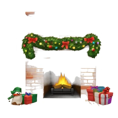 Brick Fireplace with wreath and Christmas lights and stockings sticker