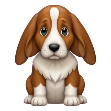 Basset hound with smaller ears, brown face black nose and ears. White belly chest and feet sticker