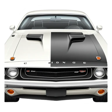 Classic white 1971 Dodge Challenger, perfect 30-degree angle view, highly detailed front grille and headlights, clean all-white exterior, authentic muscle car lines, iOS emoji style sticker