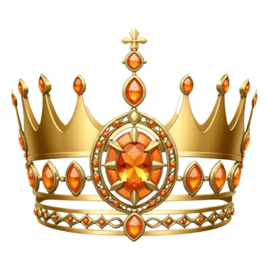 gold tiara with orange stones and a crusader emblem sticker