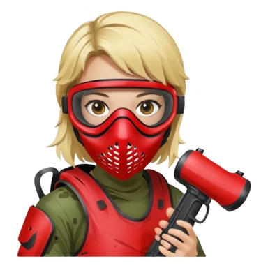blond girl playing paintball with red paintball face mask sticker
