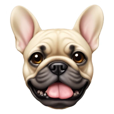an old beige french bulldog with black mouth sticker