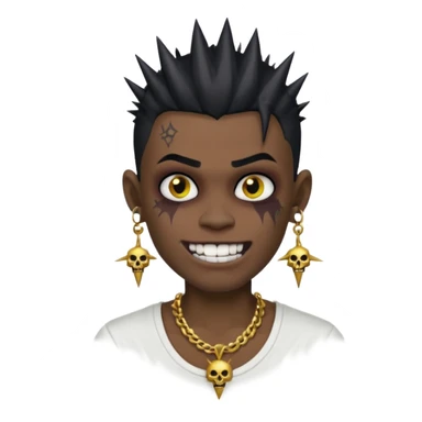 zombie boy with spiky emo black hair and white shirt , tattos, a risk on the eyebrow, earings,  a necklace emoji, with gold grills in his mouth and he’s smiling, change skin color to darkskin sticker
