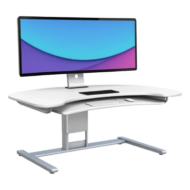 A height-adjustable office desk with a visible central lifting mechanism and a large flat monitor placed on top. The desk should look modern and minimal, symbolizing an ergonomic workstation. Rounded shapes, flat bright colors, consistent with standard emoji design. sticker