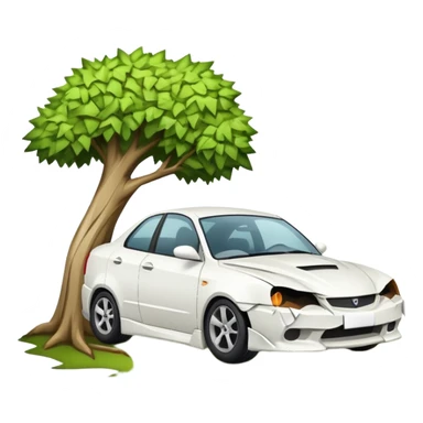 White car hitting a tree  sticker
