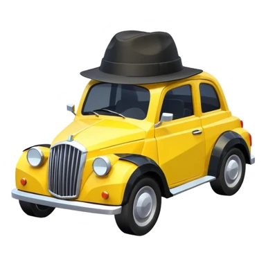 Low poly yellow car with a black hat sticker