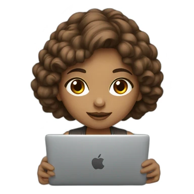 Beautiful programmer girl with brown hair working with MacBook sticker