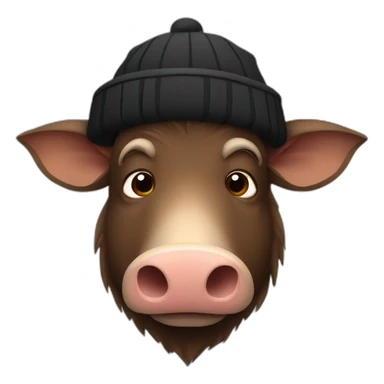 fullface sad brown boar with tusks in black winter hat sticker