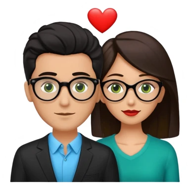 haz una pareja abrazandose, donde la mujer es de piel morena peli negra ojos cafes sin accesorios, y donde el hombre es piel blanca, pelo rubio, ojos verdes con lentes arriba de ellos haya un corazon azul sticker