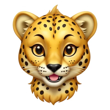 Cinematic Comical Cheetah Portrait Emoji, Head tilted dramatically with an exaggeratedly amused expression, featuring a striking, glossy golden Fur with bold spots, wide, expressive amber eyes filled with playful disbelief, Simplified yet hilariously expressive features, highly detailed, glowing with a slightly sassy glow, high shine, dramatic yet playful, stylized with an air of cheeky mischief, bright and endearing, soft glowing outline, capturing the essence of a spirited and over-the-top cheetah, so meme-worthy it feels like it could dash its way into internet fame instantly! sticker