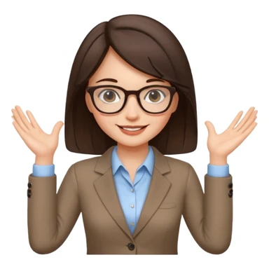 a cute brunette girl in a business casual attire  wearing glasses  with two hands  sticker