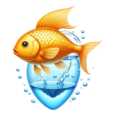 Golden fish in blue water transforming into an omega-3 capsule, with ethereal energy connecting to a heart and brain, showing the origin of omega-3 from fish sticker