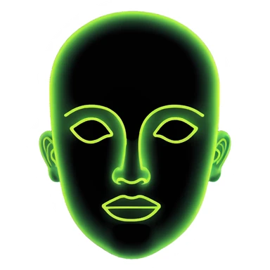 Minimalist futuristic AI avatar — clean glowing outline of a humanoid face, half-abstract with light reflections. sticker