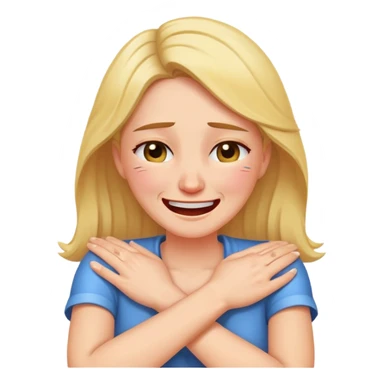 Women crying laughing arms crossed holding neck sticker