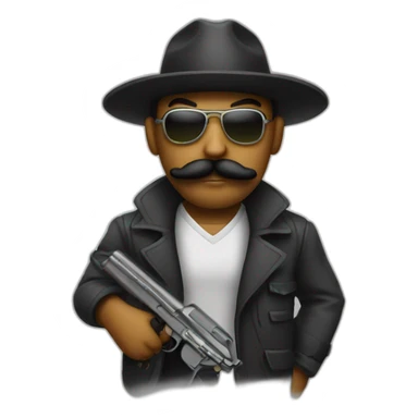 Gangster with a mustache and a gun sticker