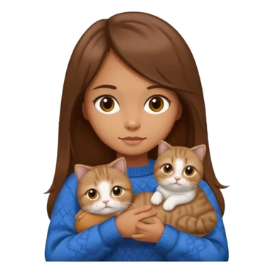 Girl with long brown hair in sweater holding a scottish fold cat emoji sticker