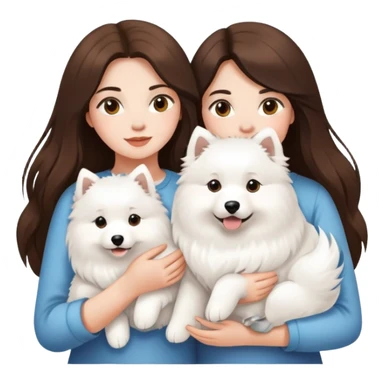 Two long hair brunette girls and two Samoyeds in their hands sticker