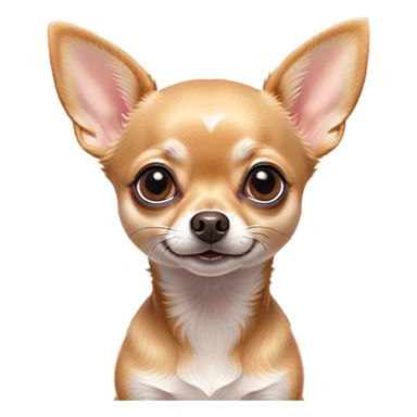Cinematic Cute Fawn Short Haired Chihuahua Portrait Emoji, Head tilted playfully and inquisitively, smooth fawn fur with a healthy sheen, round, sparkling dark eyes filled with curiosity, Simplified yet irresistibly adorable features, highly detailed, glowing with a warm, friendly glow, high shine, affectionate and lively, stylized with a touch of whimsy, bright and endearing, soft glowing outline, capturing the essence of a mischievous yet loving pup, so playful it feels like it could bound out of the screen and into your arms! sticker