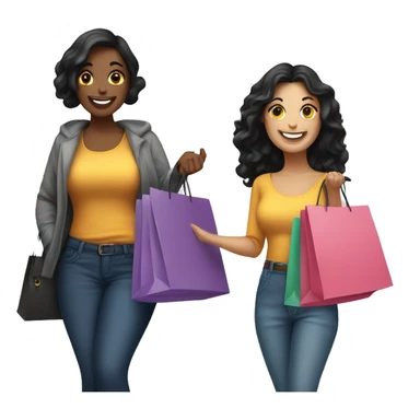 Two happy, curvy Caucasian women with black hair holding shopping bags in their hands, smiling and enjoying their day sticker
