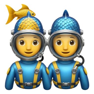 Two fish decompressing in one diver’s helmet     suit  sticker