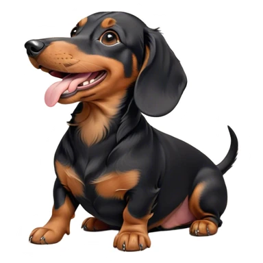 Cinematic Cute Yawning black and tan Dachshund Portrait Emoji, Head tilted slightly with a dramatic, wide-open yawn, showcasing a smooth black and tan coat with a subtle luster, floppy ears slightly drooping, round brown eyes barely open in drowsy contentment, Simplified yet irresistibly adorable features, highly detailed, glowing with a soft, cozy glow, high shine, relaxed yet expressive, stylized with a touch of whimsy, bright and endearing, soft glowing outline, capturing the essence of a sleepy yet affectionate companion, so drowsy it feels like it could stretch right out of the screen and curl up for a nap! sticker