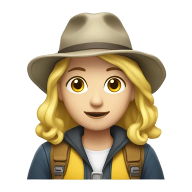 A female college student with white skin and shoulder-length yellow hair wearing an explorer hat. sticker