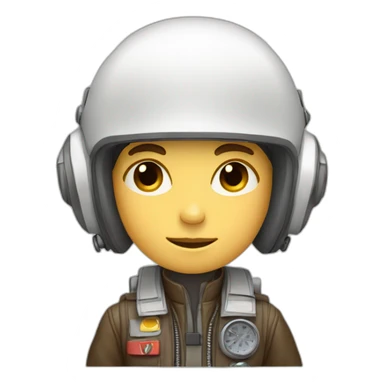 A white young boy with brown hair and a airplane pilot suit and a radio helmet sticker