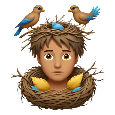 Man who has a birds nest on top of his head for hair sticker