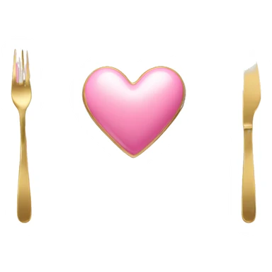 Realistic laying flat empty gold and pink heart plate with utensils  sticker