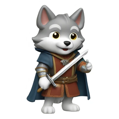 Little wolf sylvanian family toy dressed in medieval clothes and holding a sword   sticker