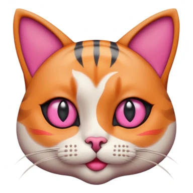 cat with exaggerated makeup portrait, head and shoulders only, heavy colorful eyeshadow, bold lipstick, dramatic blush, funny glamorous expression, cute 3D cartoon, mobile game icon style, clean background, no text, no watermark sticker