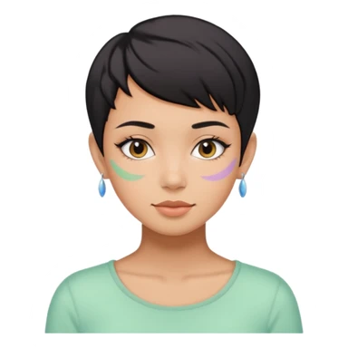 tan girl with black hair & a pixie cut no earrings doing cute pastel colors skin care sticker