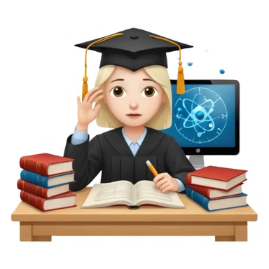 A very exhausted graduate student studying statistical physics. With some books on statistical physics, and a lot of papers, and computers sticker