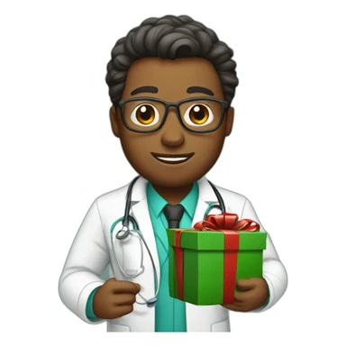 doctor holding a Christmas present sticker