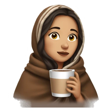 cozy brunette girl in blanket drinking hot chocolate eyes closed sticker