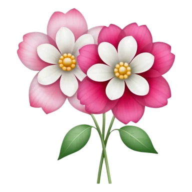 One pink flower and one white flower in transparent bouquet with red band  sticker