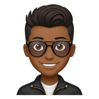 14 year old Mexican with a black pompadour with the left side of his hair a little bit on the face grinning with sunglasses sticker