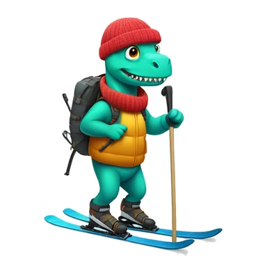 party dino skiing while holding poles sticker