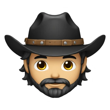 anime chibi com cabeça grande e arredondada, usando um chapéu de cowboy preto. Ele deve ter uma barba curta e fofa, sticker